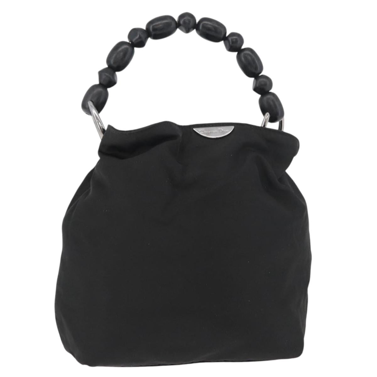 Christian Dior Maris Pearl Hand Bag Nylon Black Silver Auth 179390