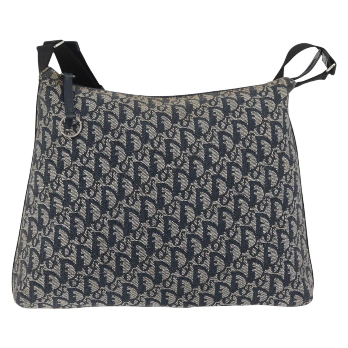 Christian Dior Trotter Canvas Shoulder Bag Navy Silver Auth 179394A