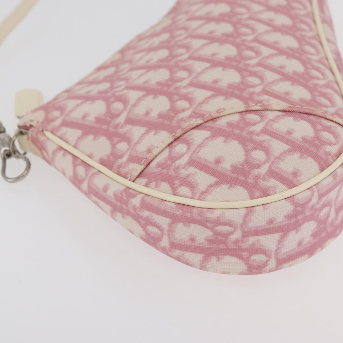 Christian Dior Trotter Canvas Saddle Pouch PVC Pink Silver Auth 179401A