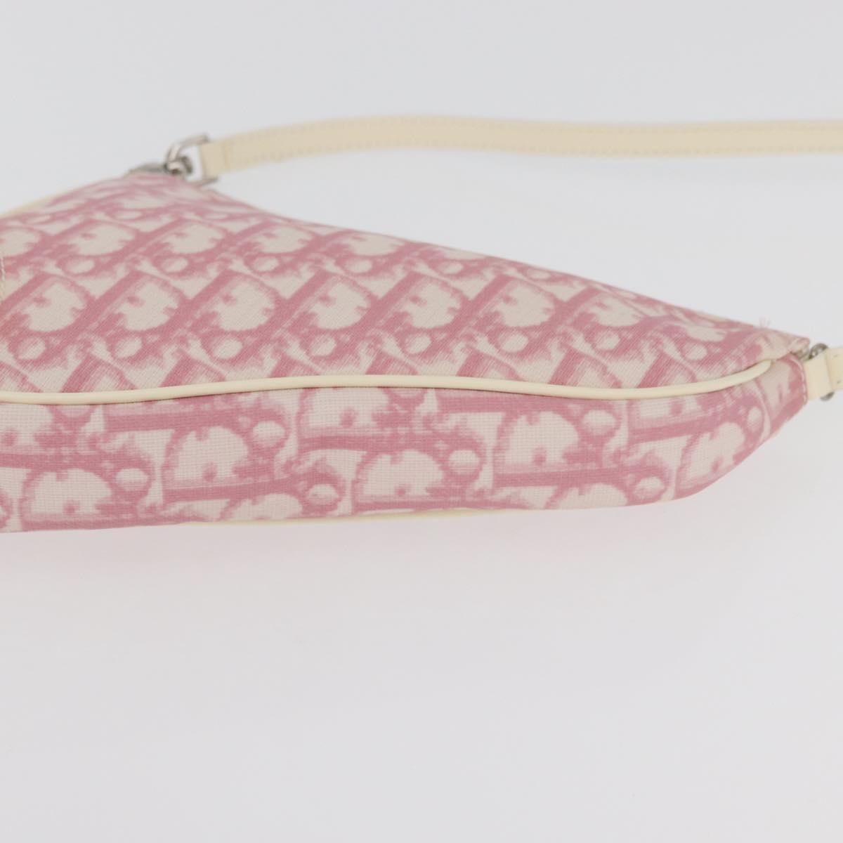Christian Dior Trotter Canvas Saddle Pouch PVC Pink Silver Auth 179401A