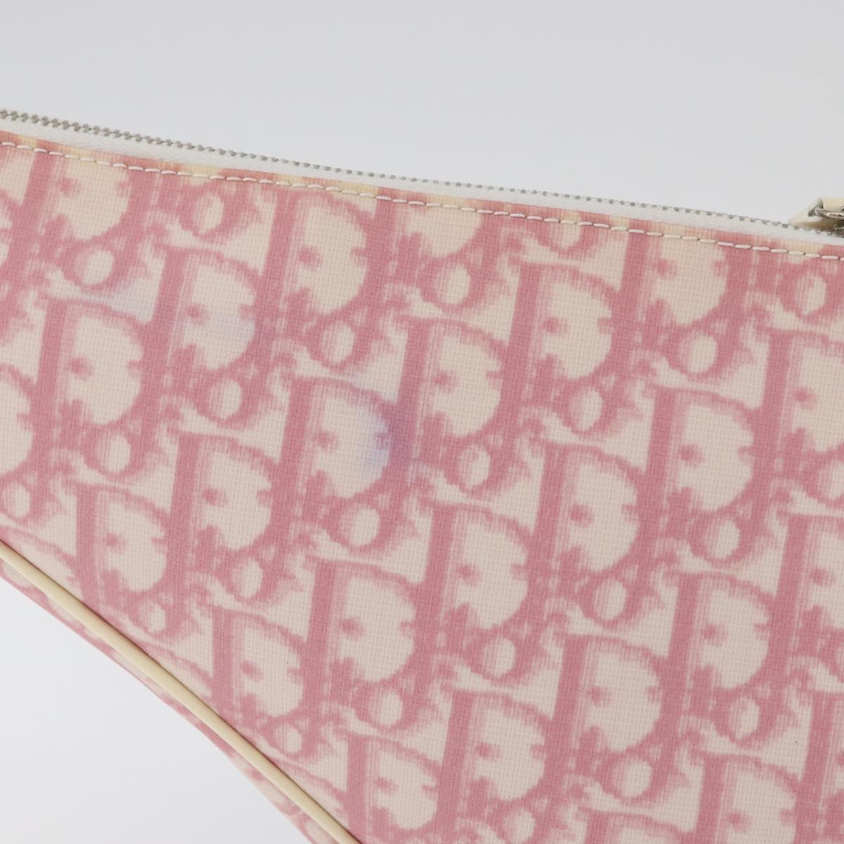 Christian Dior Trotter Canvas Saddle Pouch PVC Pink Silver Auth 179401A