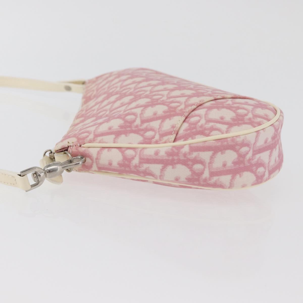 Christian Dior Trotter Canvas Saddle Pouch PVC Pink Silver Auth 179401A