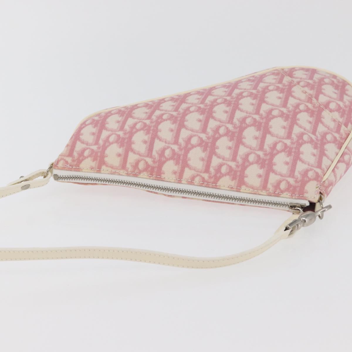 Christian Dior Trotter Canvas Saddle Pouch PVC Pink Silver Auth 179401A