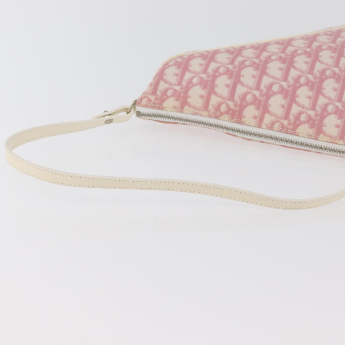 Christian Dior Trotter Canvas Saddle Pouch PVC Pink Silver Auth 179401A