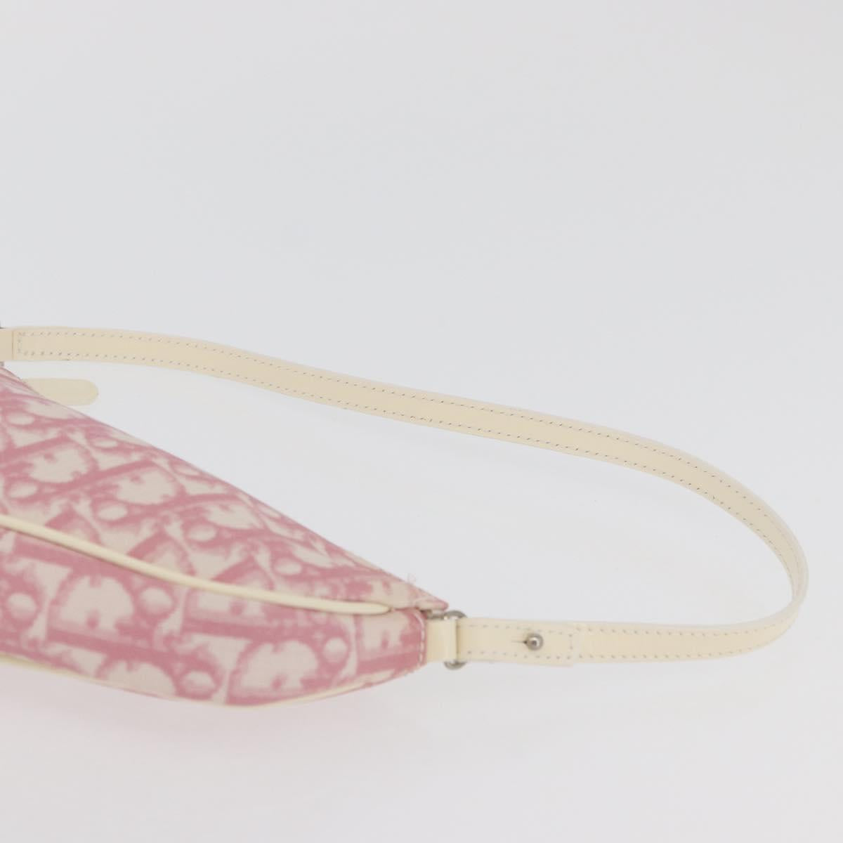 Christian Dior Trotter Canvas Saddle Pouch PVC Pink Silver Auth 179401A