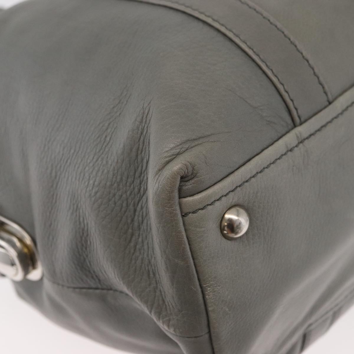 PRADA Hand Bag Leather Gray Silver Auth 179402A