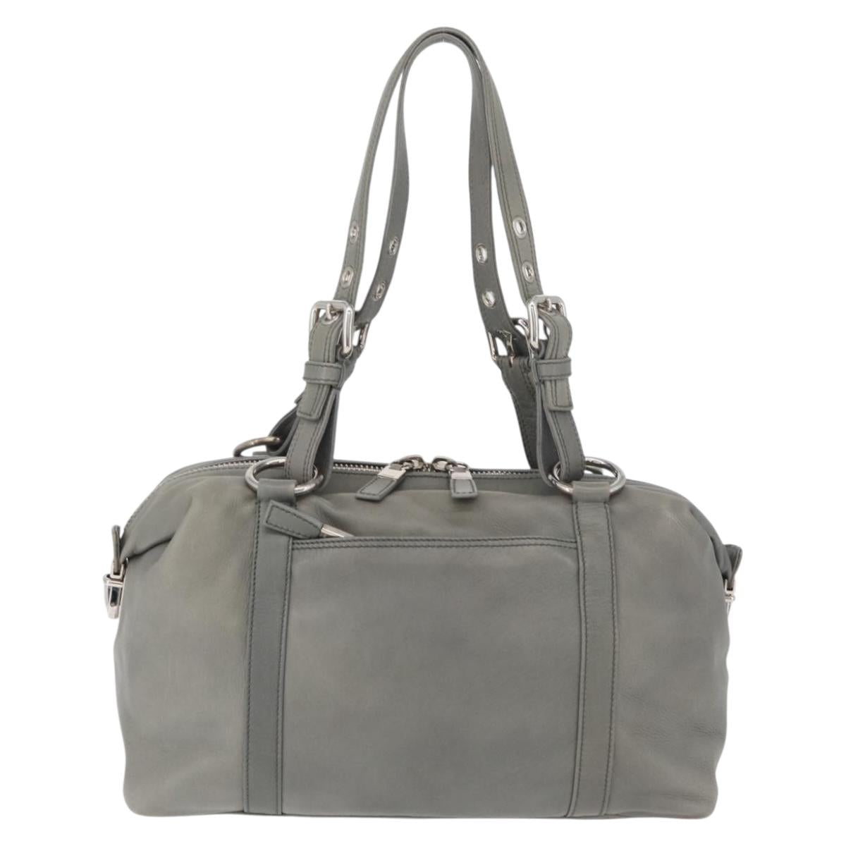 PRADA Hand Bag Leather Gray Silver Auth 179402A