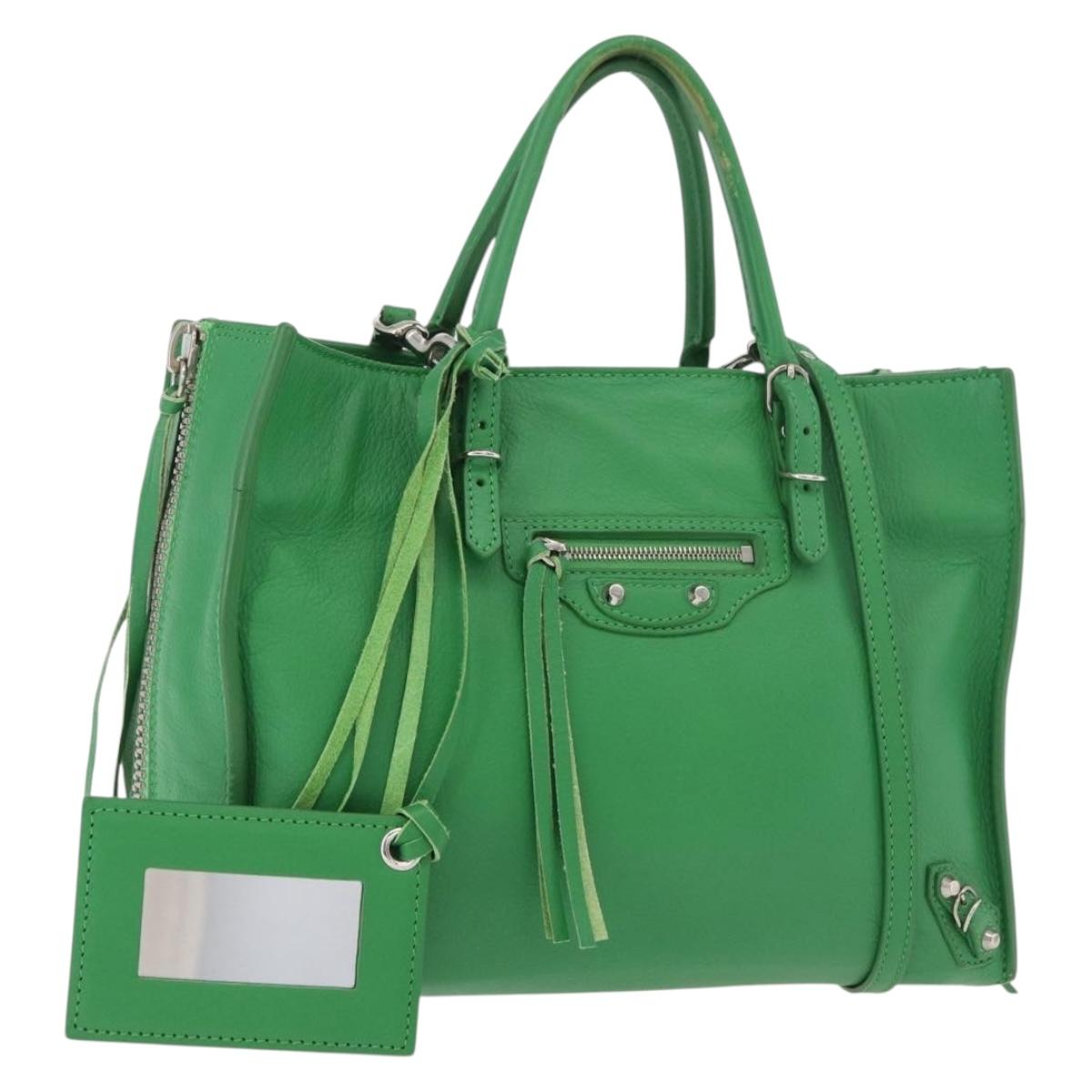 BALENCIAGA The Paper Tote Bag Leather 2way Green Silver 370926 Auth 179403A