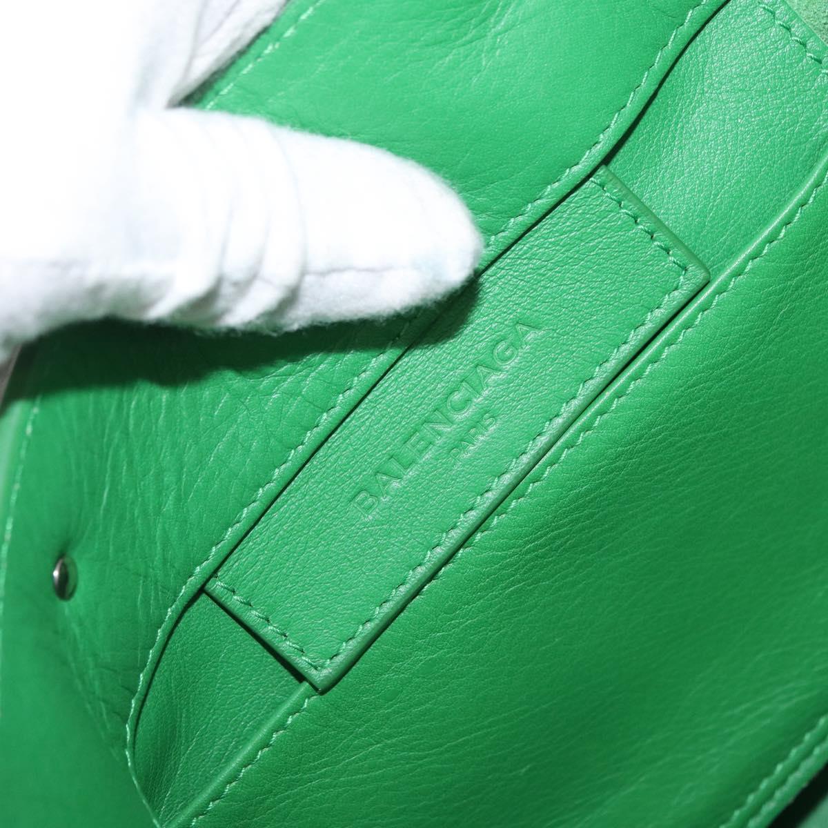 BALENCIAGA The Paper Tote Bag Leather 2way Green Silver 370926 Auth 179403A