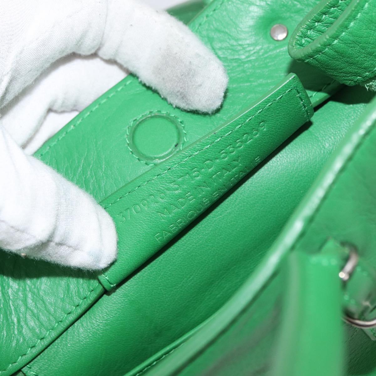 BALENCIAGA The Paper Tote Bag Leather 2way Green Silver 370926 Auth 179403A
