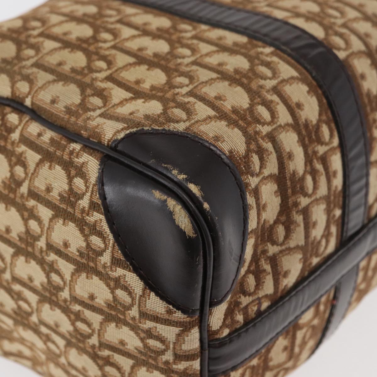 Christian Dior Trotter Canvas Hand Bag Brown Gold Auth 179421