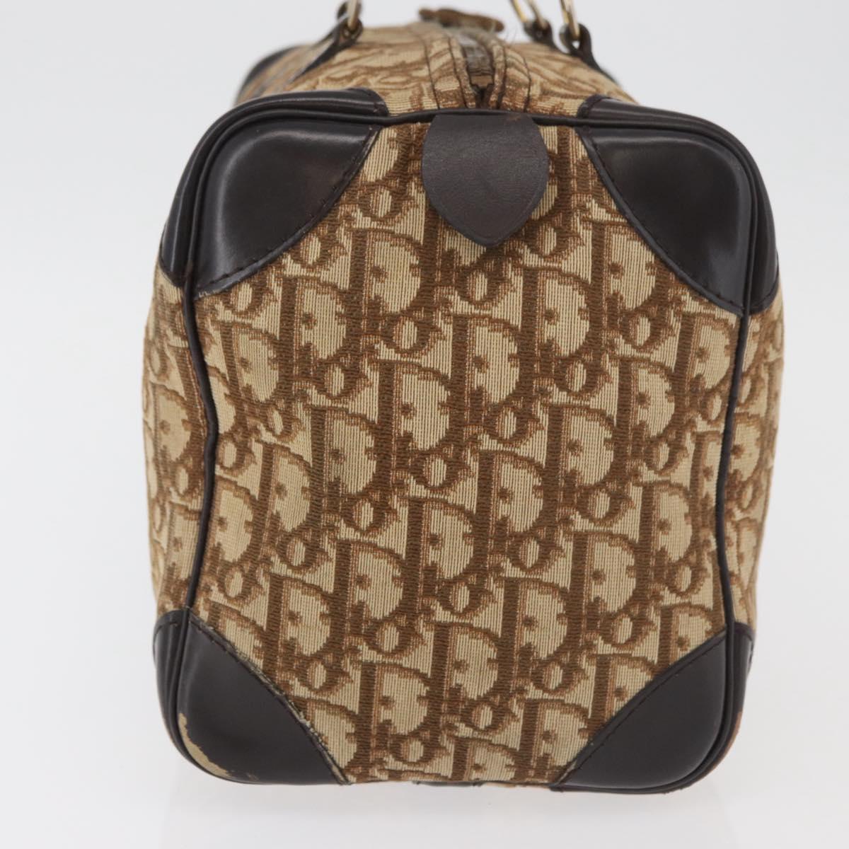 Christian Dior Trotter Canvas Hand Bag Brown Gold Auth 179421