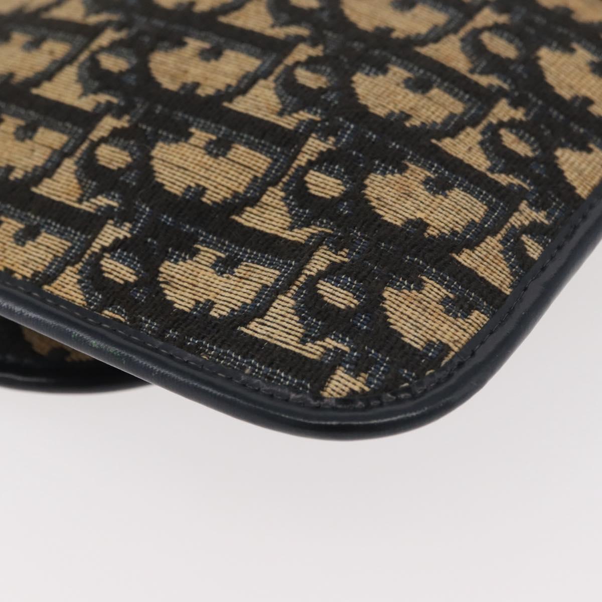 Christian Dior Trotter Canvas Clutch Bag Navy Gold Auth 179422