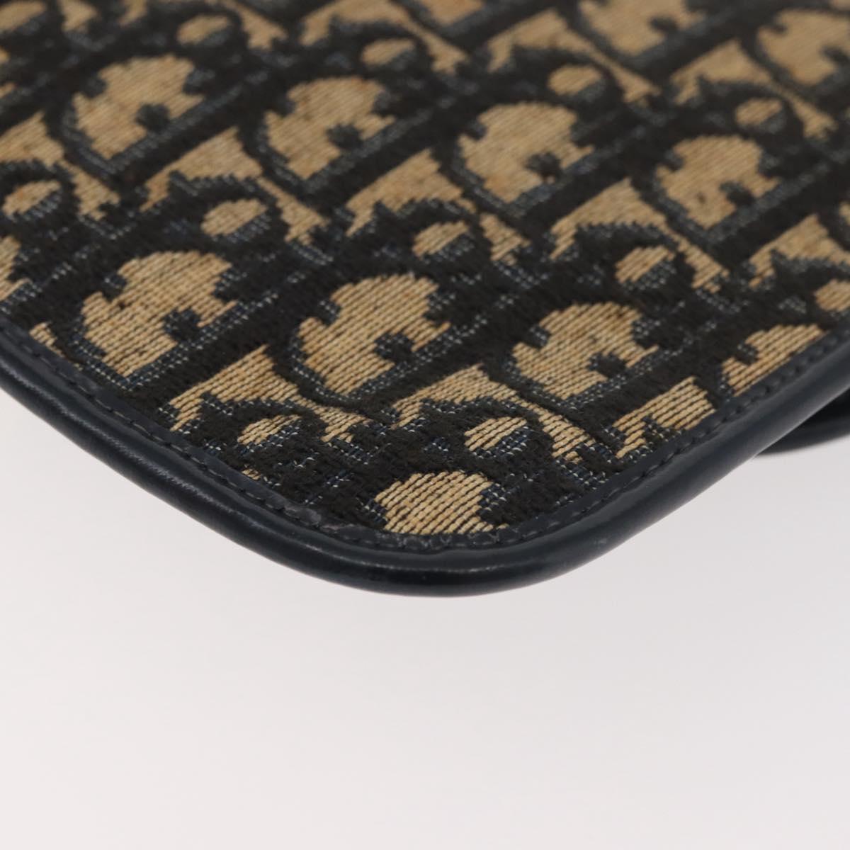 Christian Dior Trotter Canvas Clutch Bag Navy Gold Auth 179422