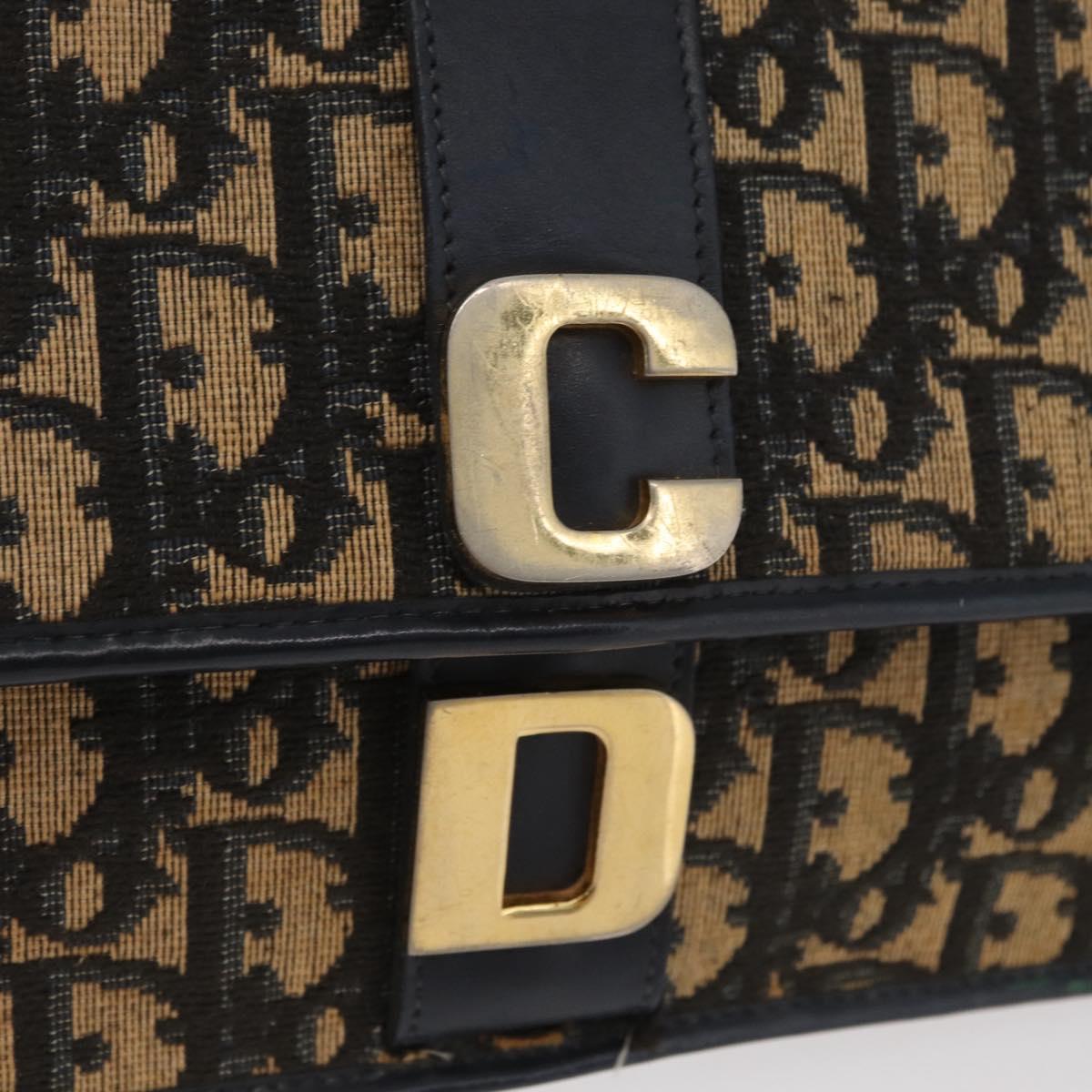 Christian Dior Trotter Canvas Clutch Bag Navy Gold Auth 179422