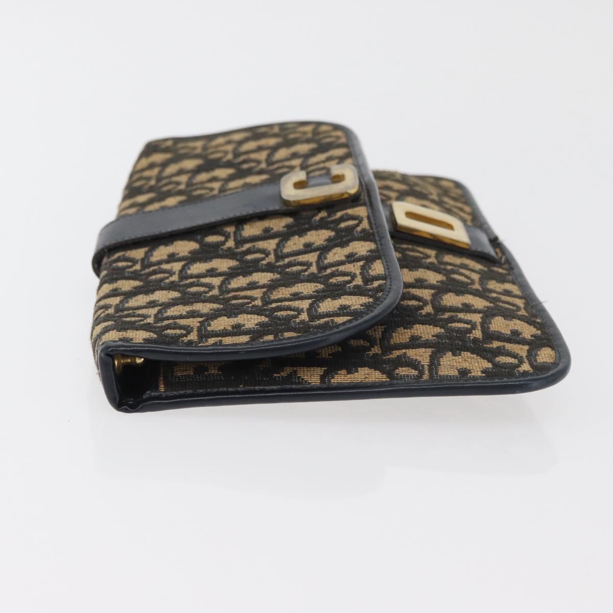 Christian Dior Trotter Canvas Clutch Bag Navy Gold Auth 179422