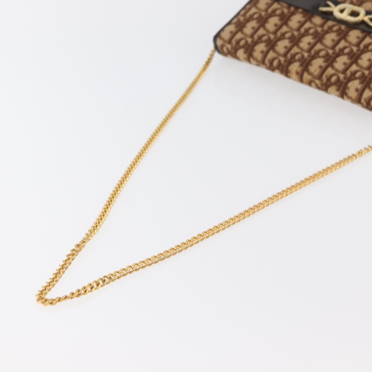 Christian Dior Trotter Canvas Chain Shoulder Bag Brown Gold Auth 179423