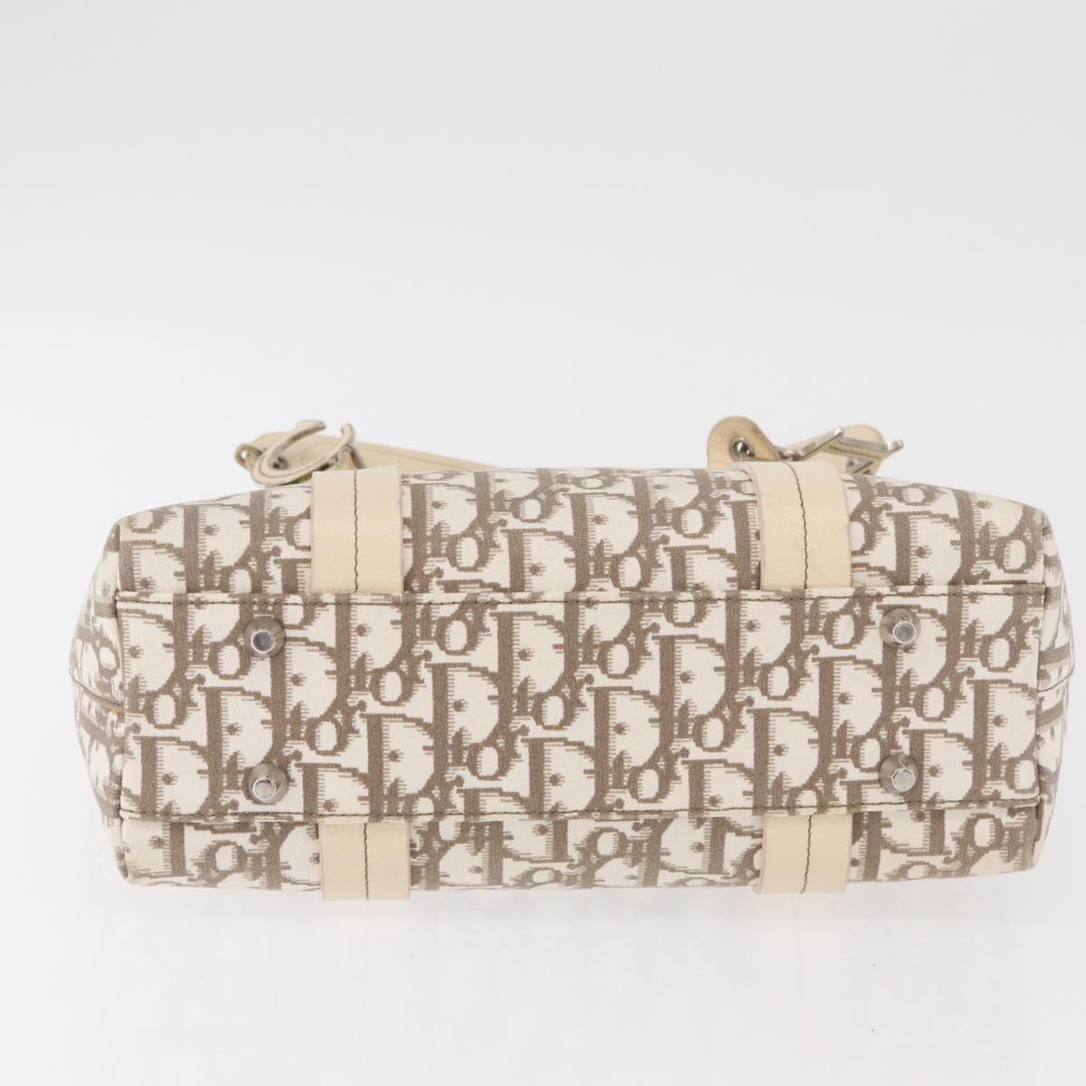 Christian Dior Trotter Canvas Hand Bag Ivory Silver Auth 179424A