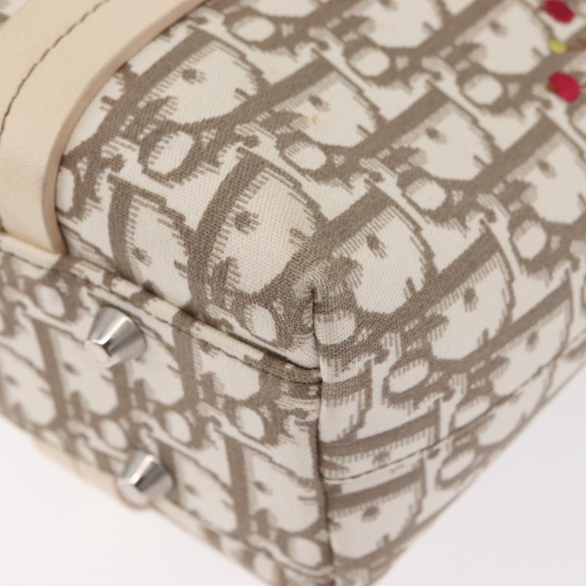 Christian Dior Trotter Canvas Hand Bag Ivory Silver Auth 179424A