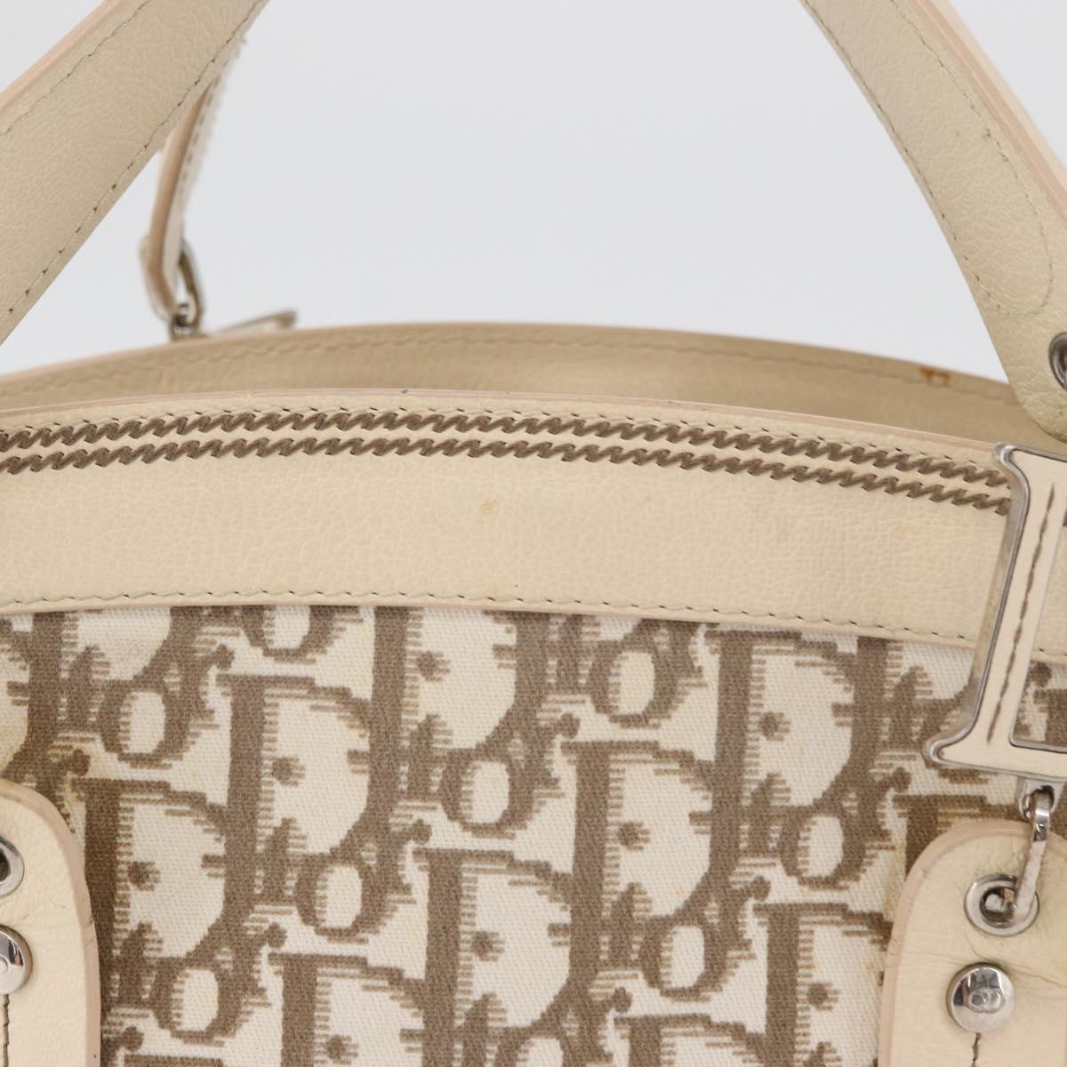Christian Dior Trotter Canvas Hand Bag Ivory Silver Auth 179424A