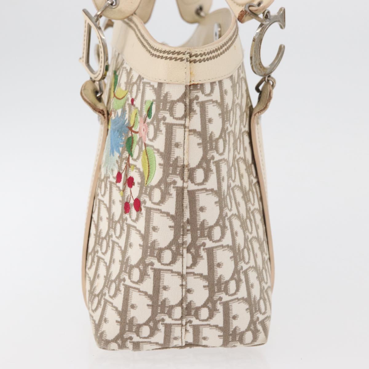 Christian Dior Trotter Canvas Hand Bag Ivory Silver Auth 179424A