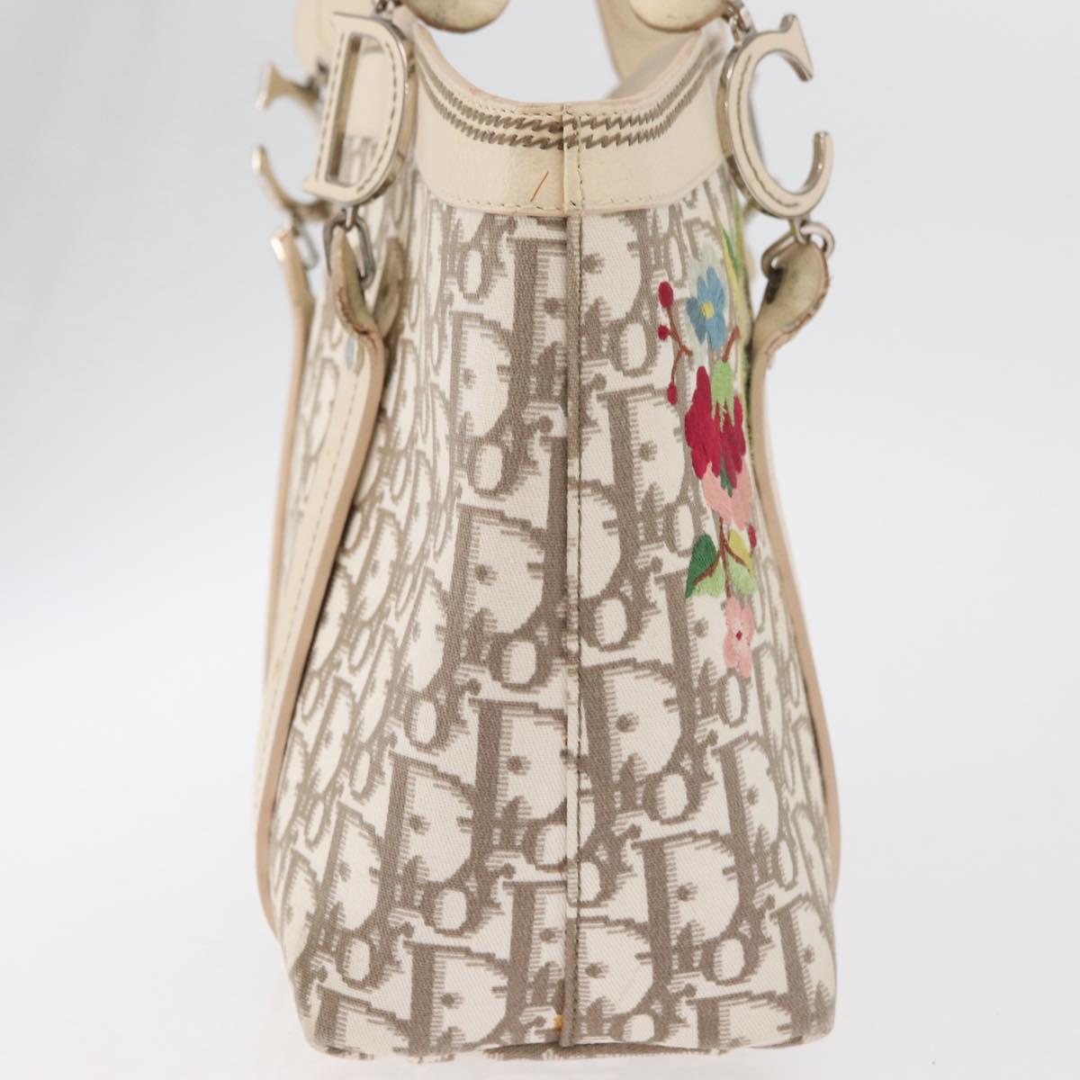 Christian Dior Trotter Canvas Hand Bag Ivory Silver Auth 179424A