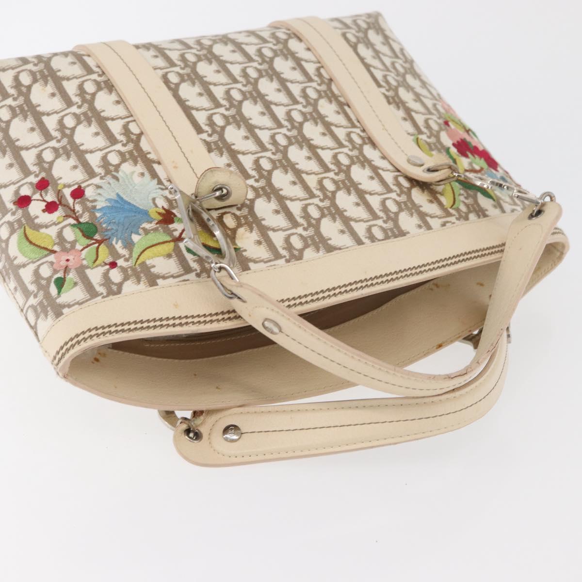Christian Dior Trotter Canvas Hand Bag Ivory Silver Auth 179424A