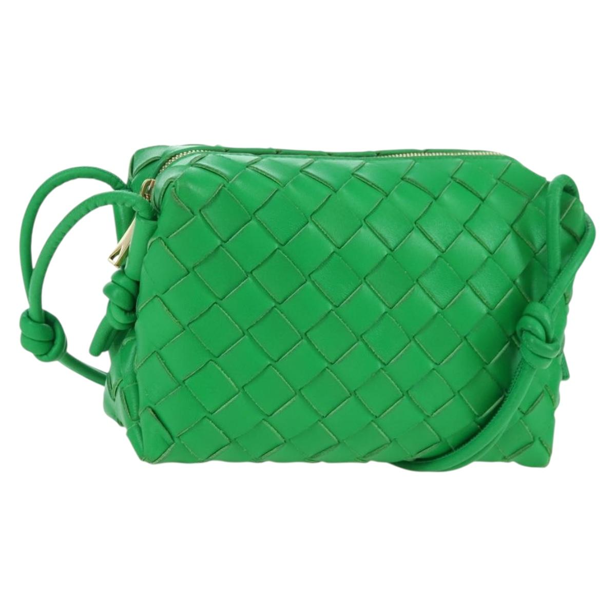 BOTTEGA VENETA INTRECCIATO Shoulder Bag Leather Green Gold Auth 179425V