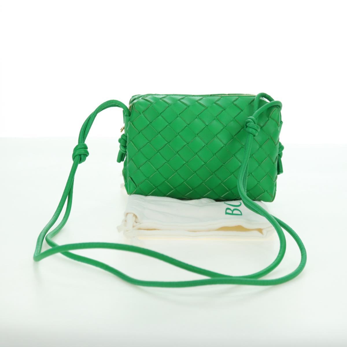 BOTTEGA VENETA INTRECCIATO Shoulder Bag Leather Green Gold Auth 179425V