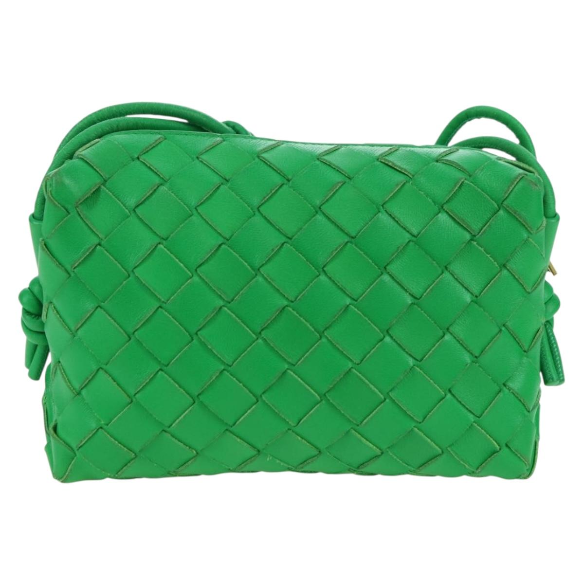 BOTTEGA VENETA INTRECCIATO Shoulder Bag Leather Green Gold Auth 179425V