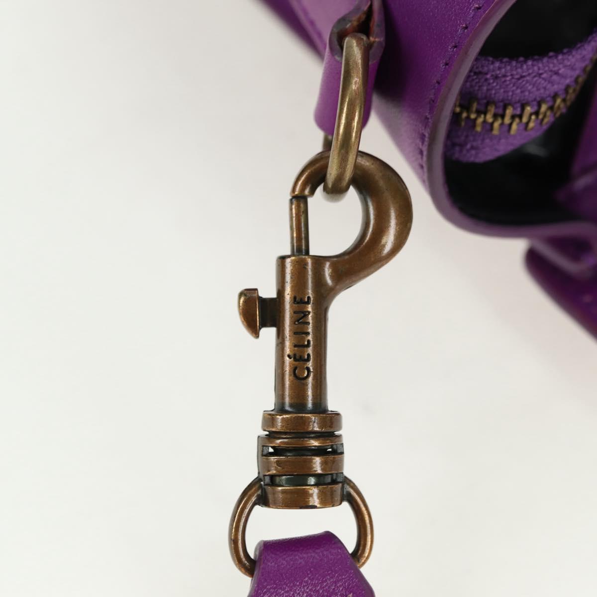 CELINE Luggage Micro Shopper Hand Bag Leather 2way Purple Gold Auth 179426SAV