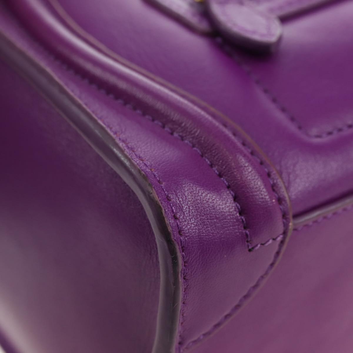 CELINE Luggage Micro Shopper Hand Bag Leather 2way Purple Gold Auth 179426SAV