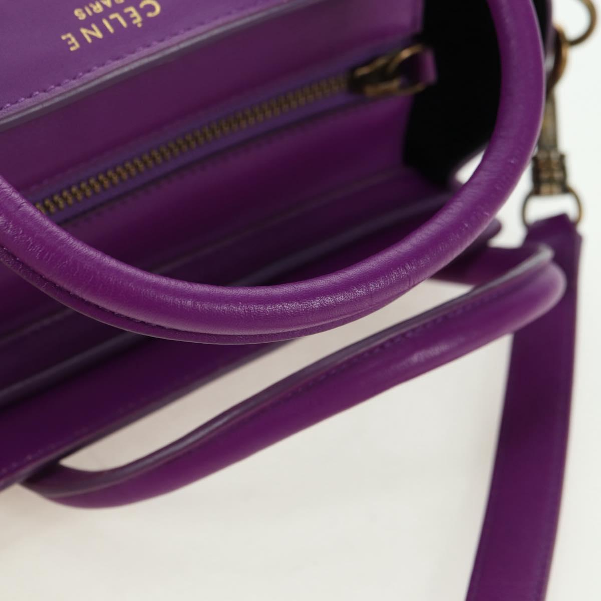 CELINE Luggage Micro Shopper Hand Bag Leather 2way Purple Gold Auth 179426SAV