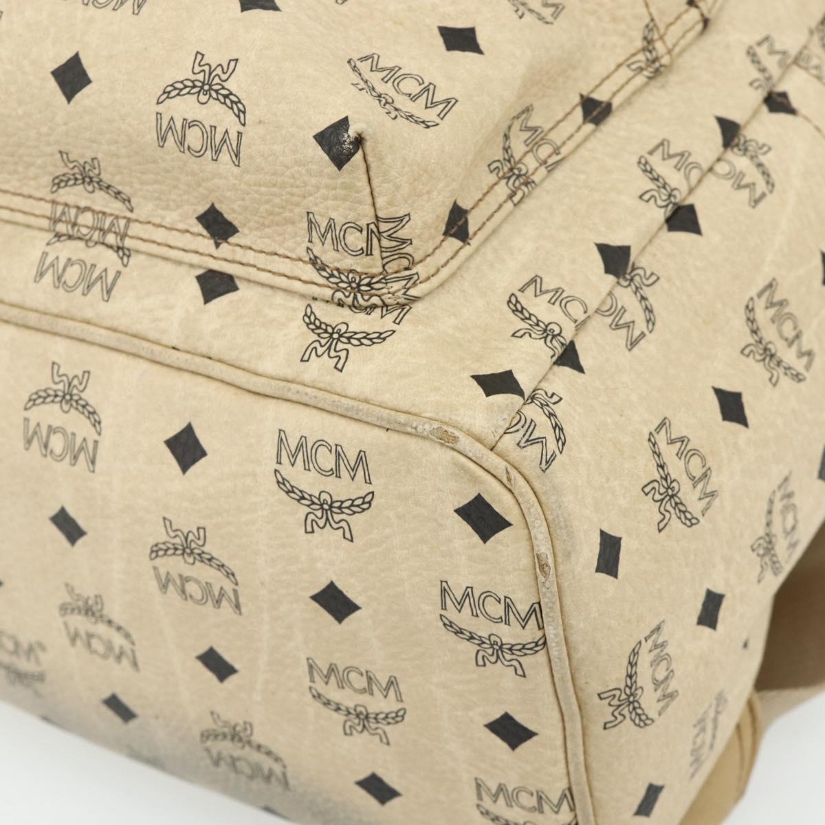 MCM Vicetos Logogram Backpack PVC Beige Gold Auth 179430