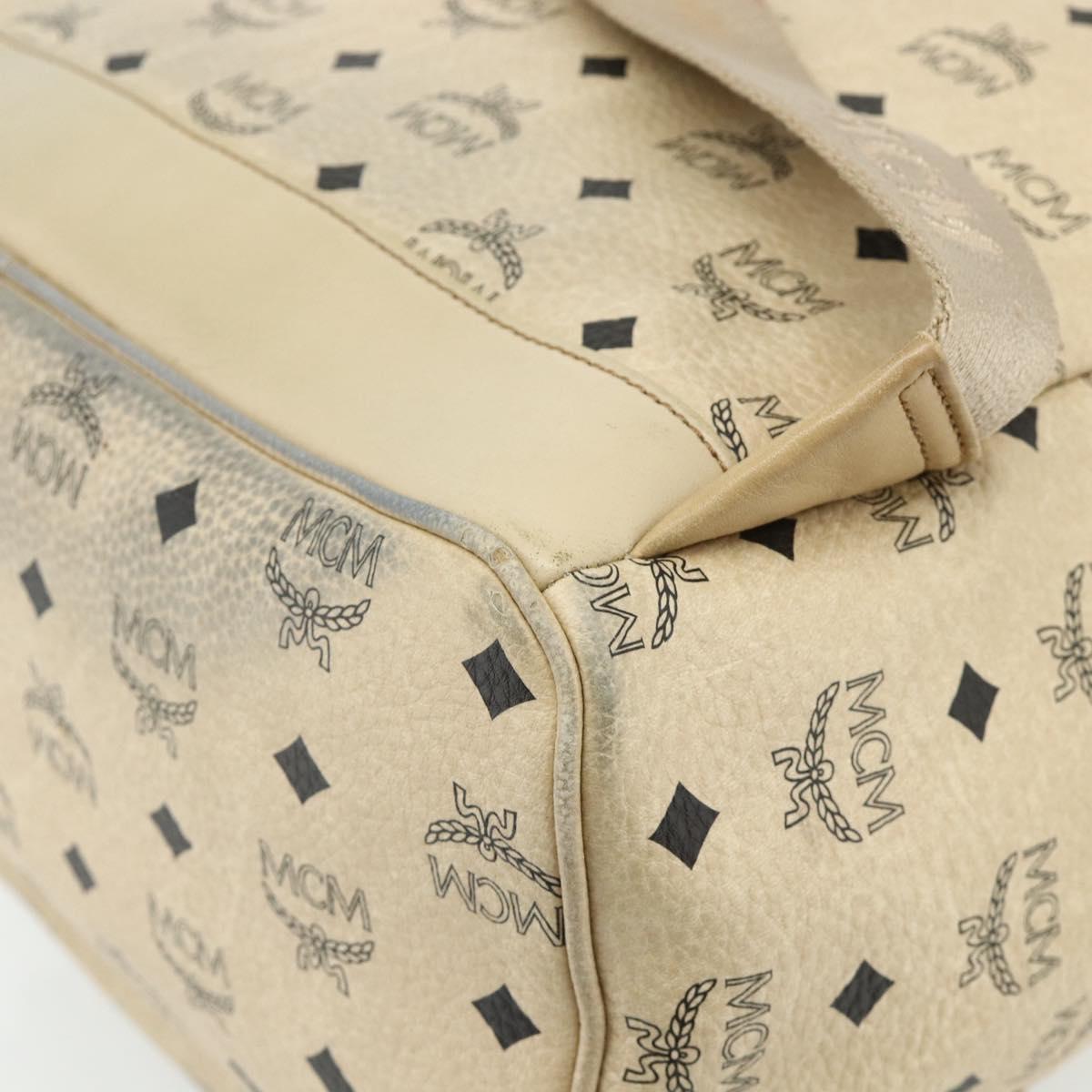 MCM Vicetos Logogram Backpack PVC Beige Gold Auth 179430