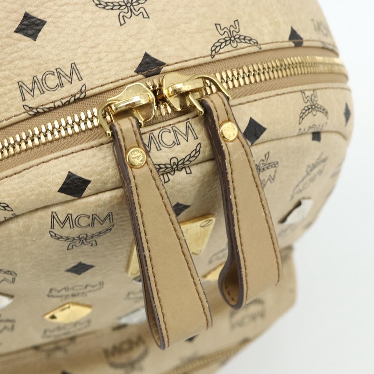 MCM Vicetos Logogram Backpack PVC Beige Gold Auth 179430