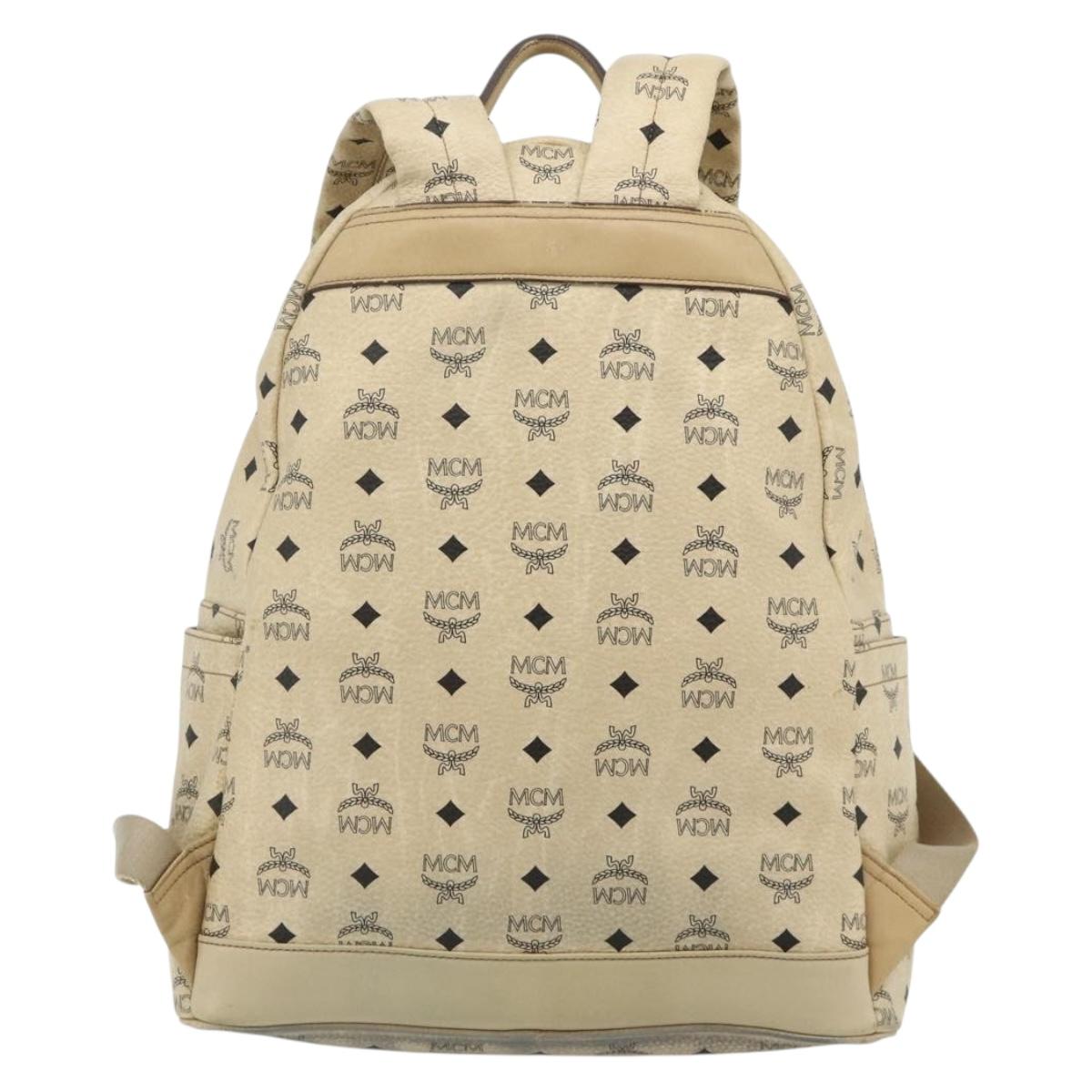 MCM Vicetos Logogram Backpack PVC Beige Gold Auth 179430