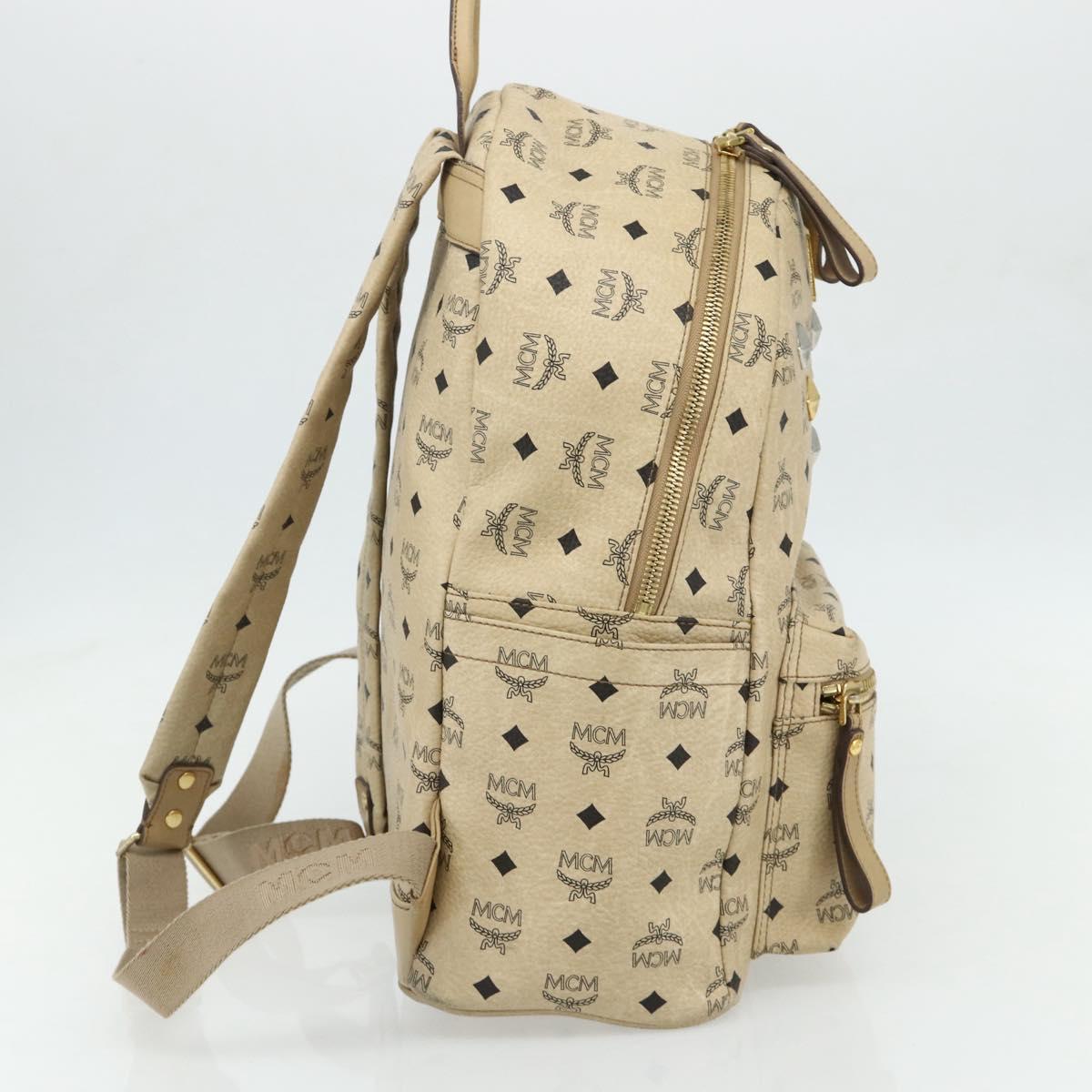 MCM Vicetos Logogram Backpack PVC Beige Gold Auth 179430