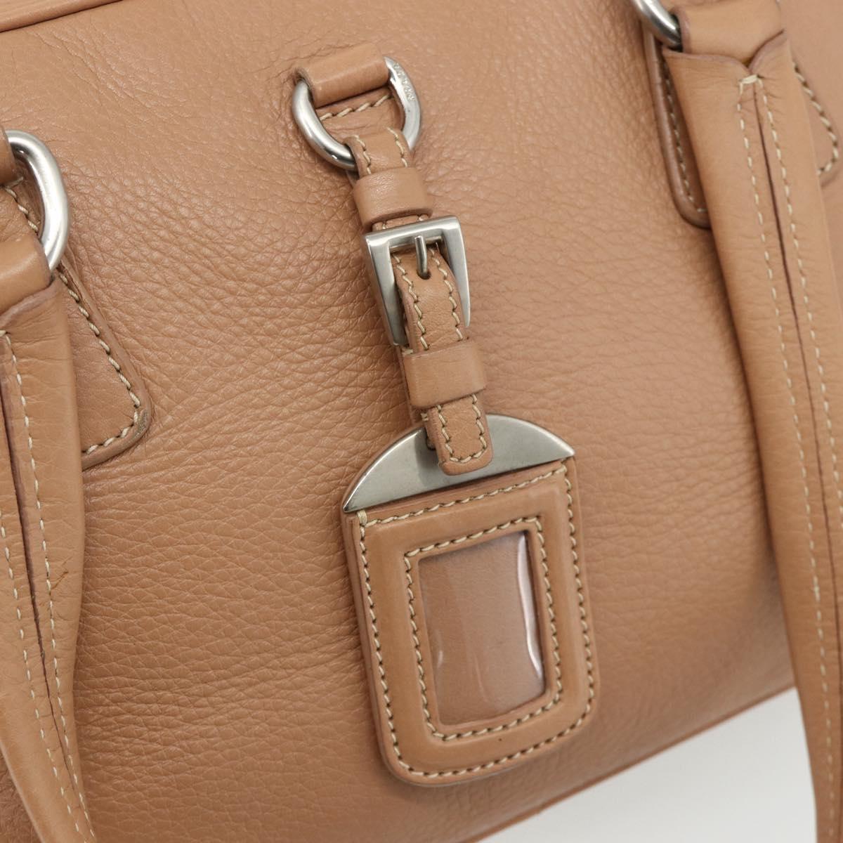 PRADA Shoulder Bag Leather Beige Silver Auth 179431A
