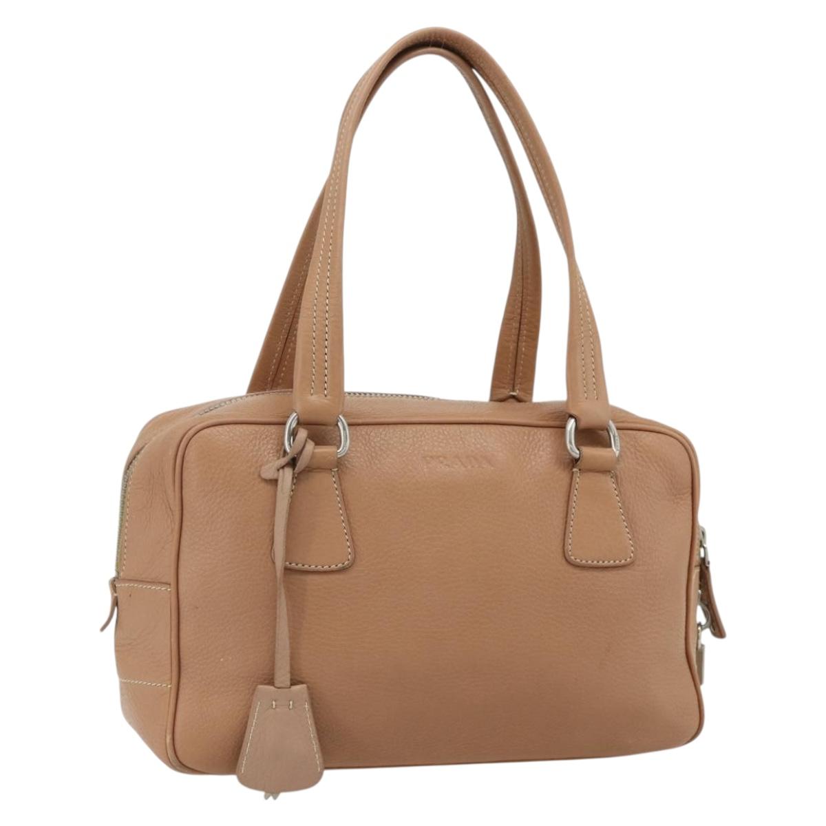 PRADA Shoulder Bag Leather Beige Silver Auth 179431A