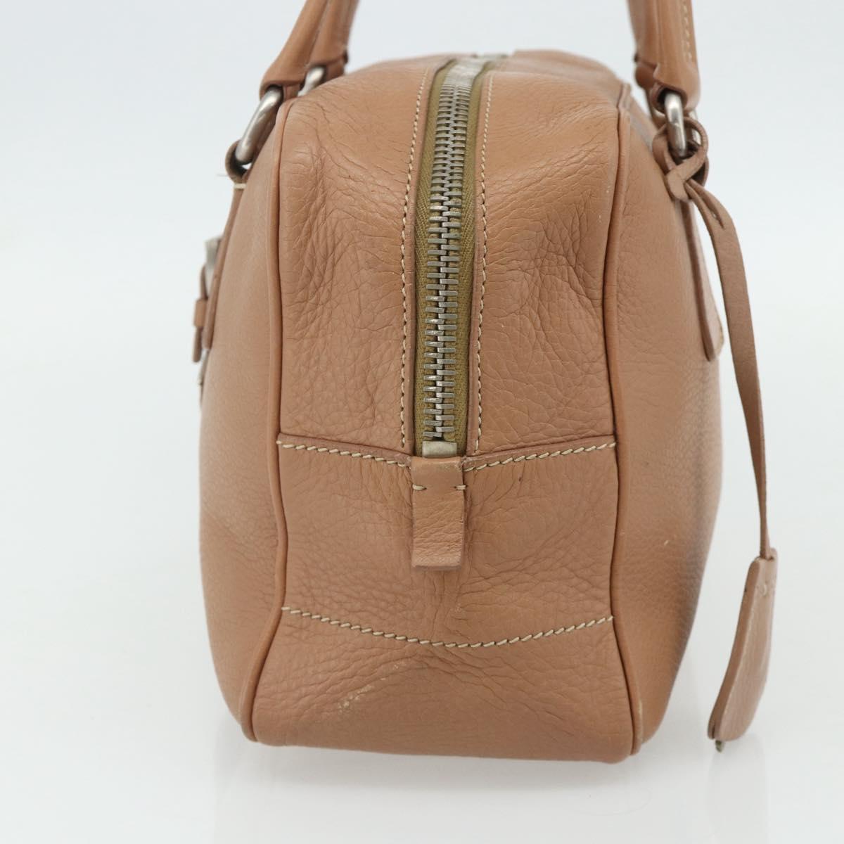 PRADA Shoulder Bag Leather Beige Silver Auth 179431A