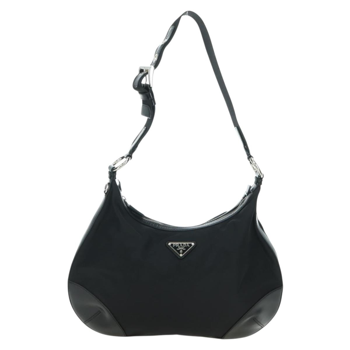 PRADA Shoulder Bag Nylon Black Silver Auth 179432SAV