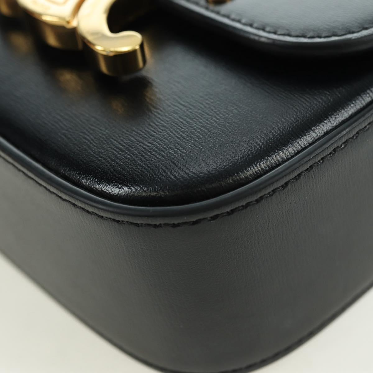 CELINE Triomphe Shoulder Bag Leather Black Gold Auth 179440SAM