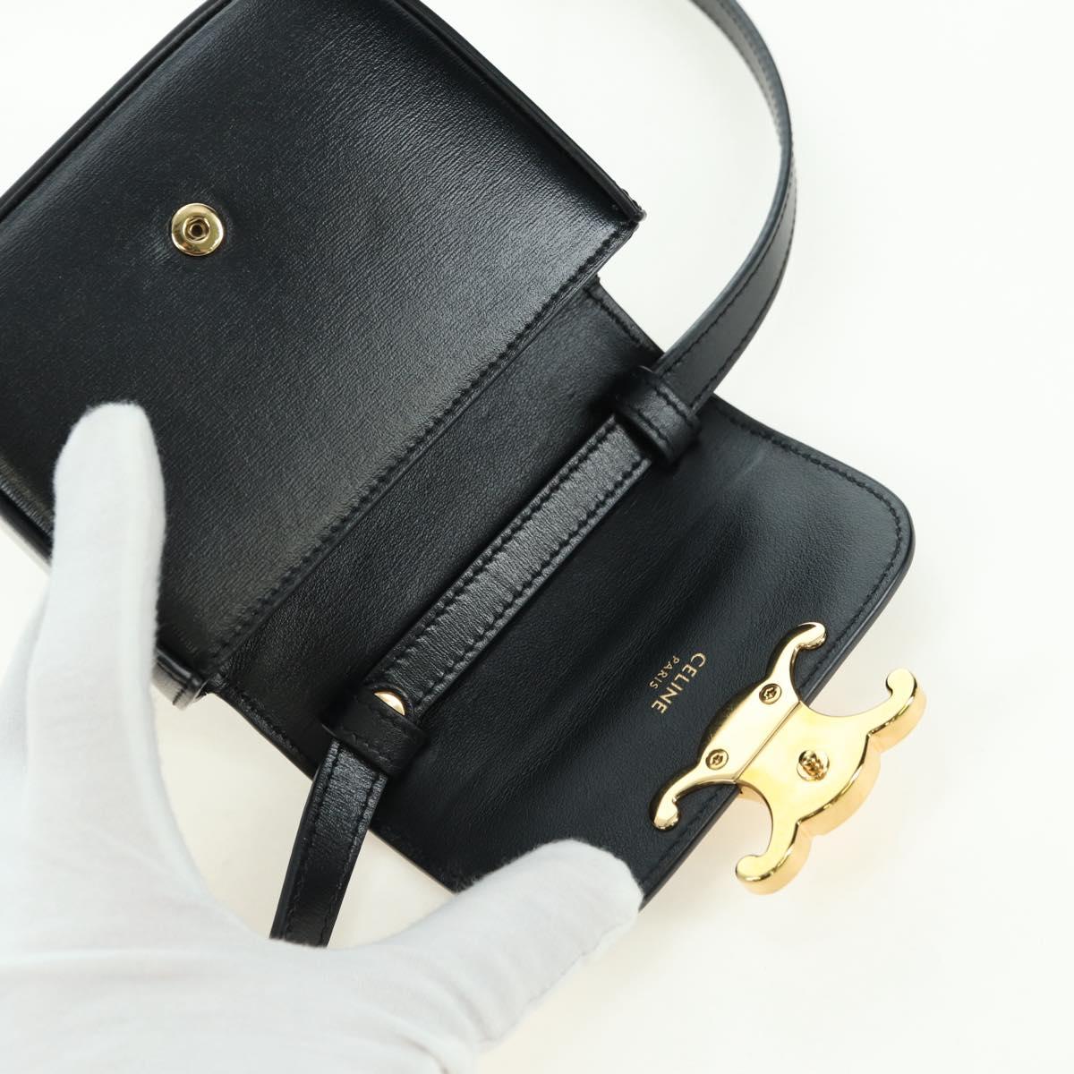 CELINE Triomphe Shoulder Bag Leather Black Gold Auth 179440SAM