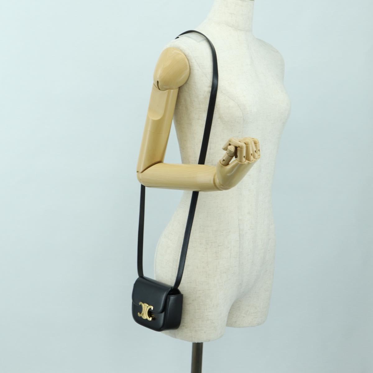 CELINE Triomphe Shoulder Bag Leather Black Gold Auth 179440SAM
