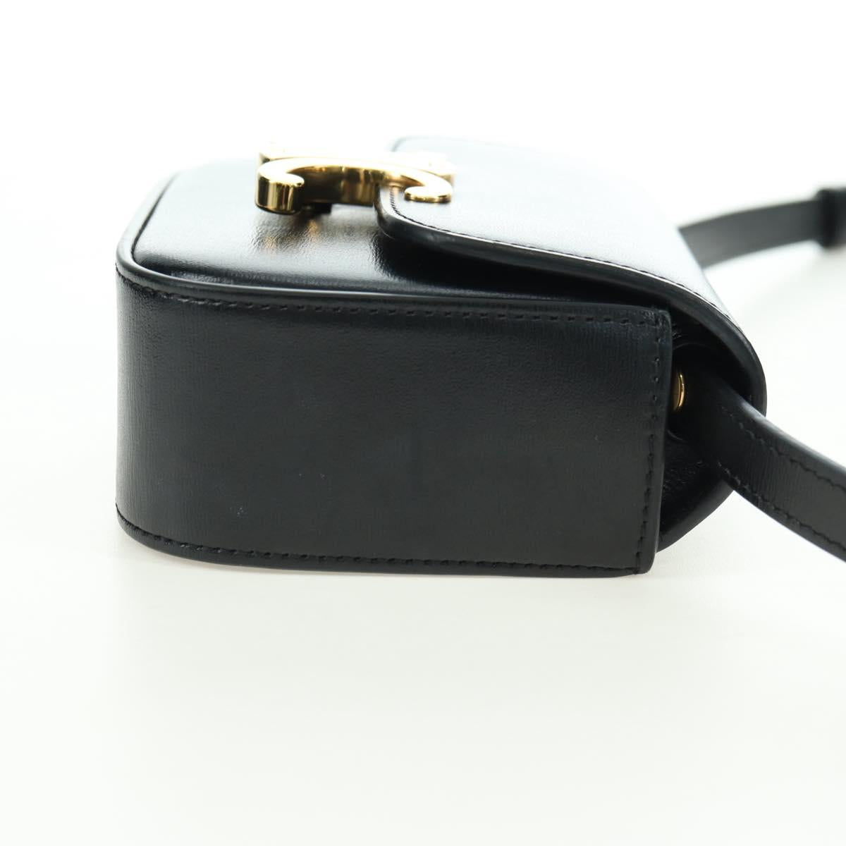 CELINE Triomphe Shoulder Bag Leather Black Gold Auth 179440SAM