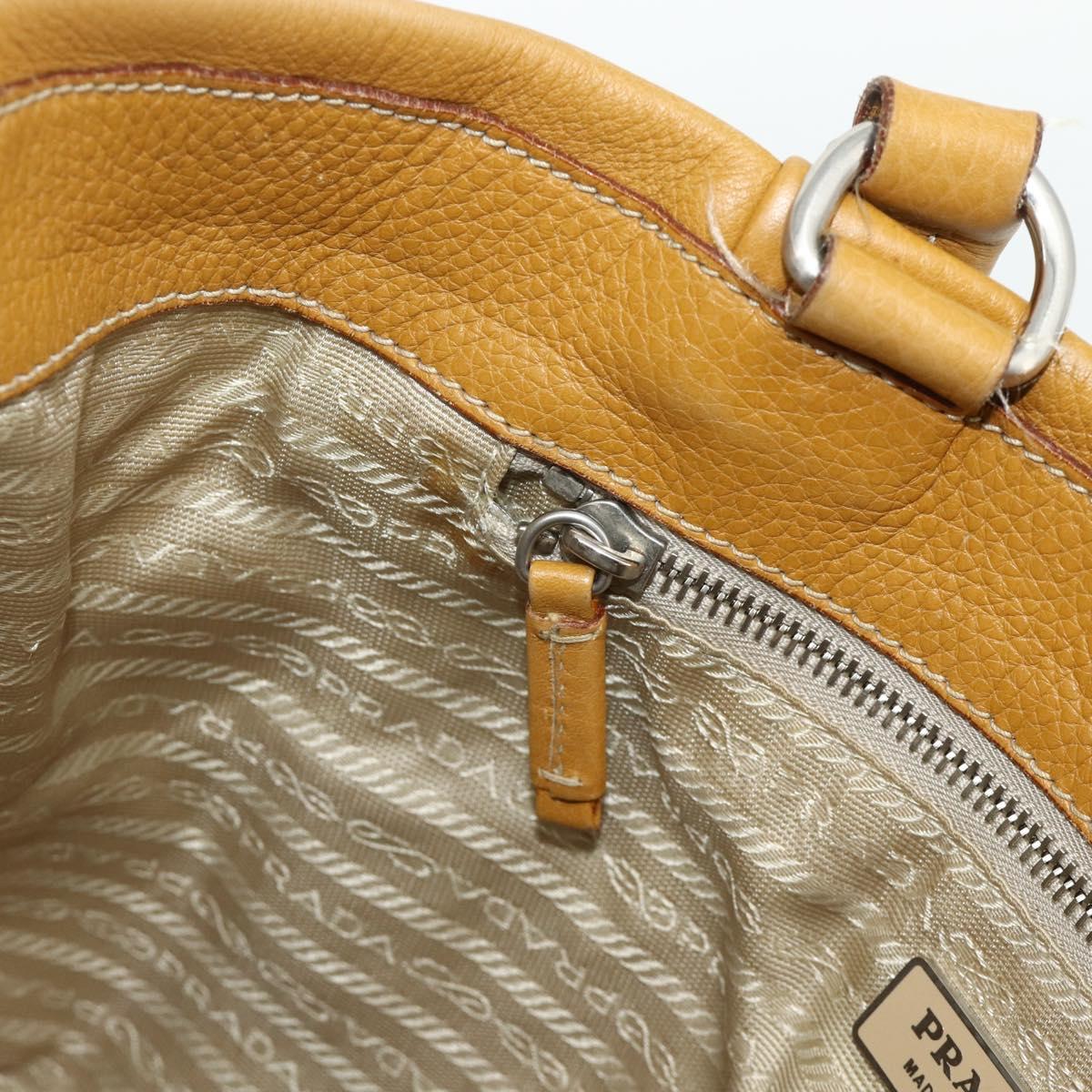 PRADA Tote Bag Leather Brown Silver Auth 179442A