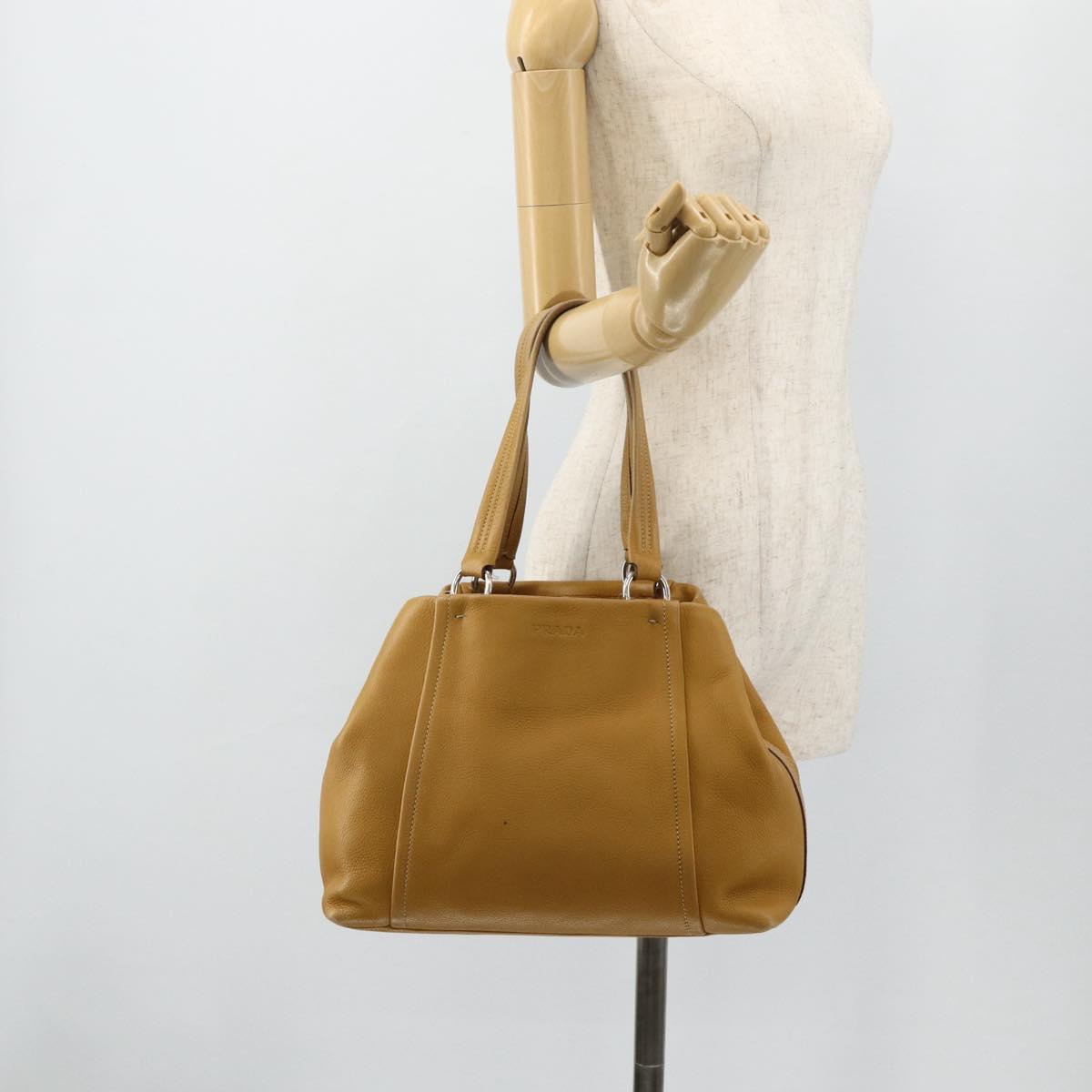 PRADA Tote Bag Leather Brown Silver Auth 179442A