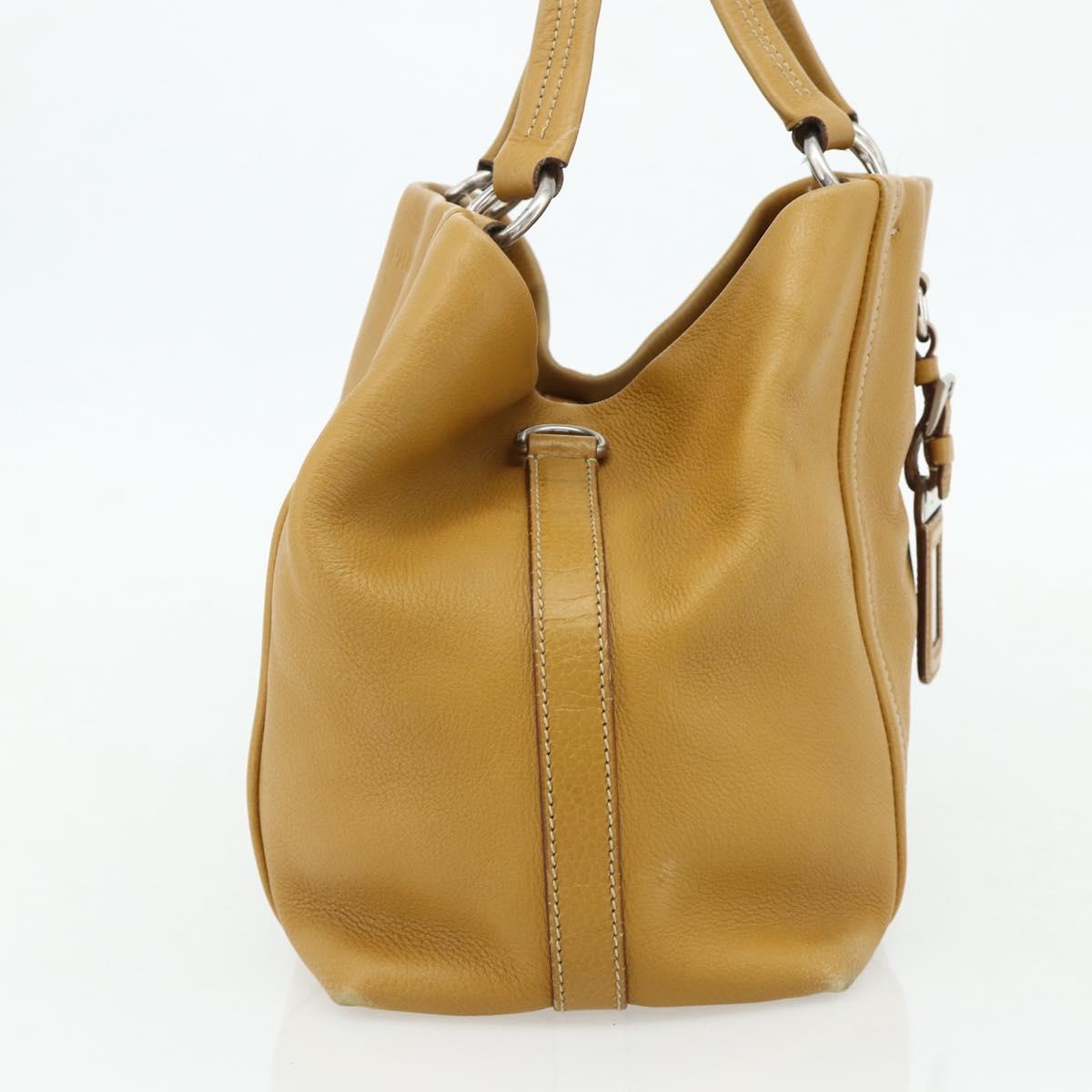 PRADA Tote Bag Leather Brown Silver Auth 179442A