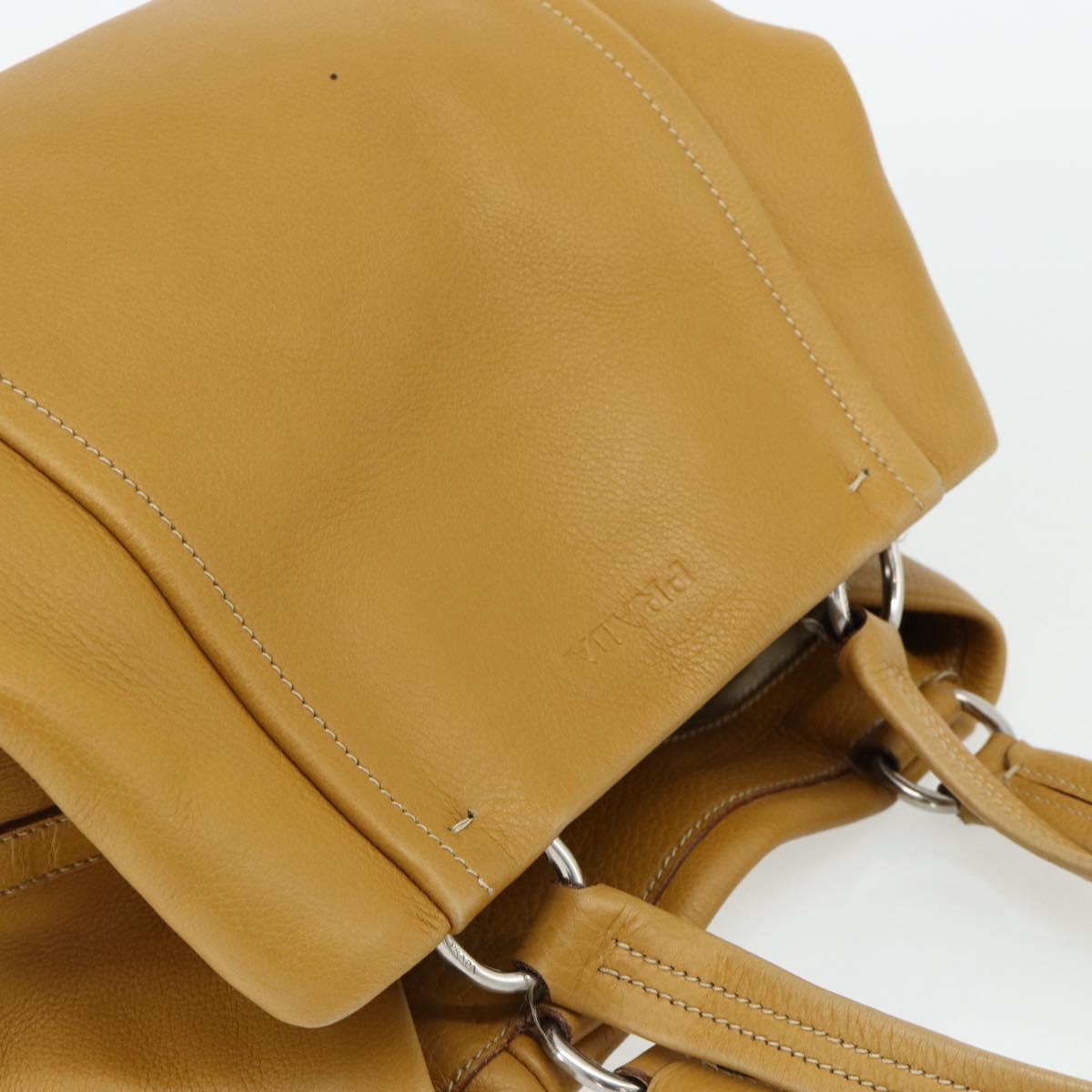 PRADA Tote Bag Leather Brown Silver Auth 179442A